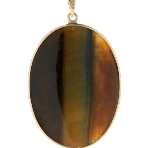 14 Karat Yellow Gold Tigers Eye Oval Pendant