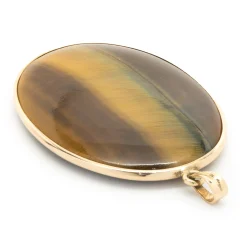 14 Karat Yellow Gold Tigers Eye Oval Pendant