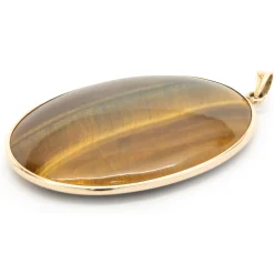 14 Karat Yellow Gold Tigers Eye Oval Pendant