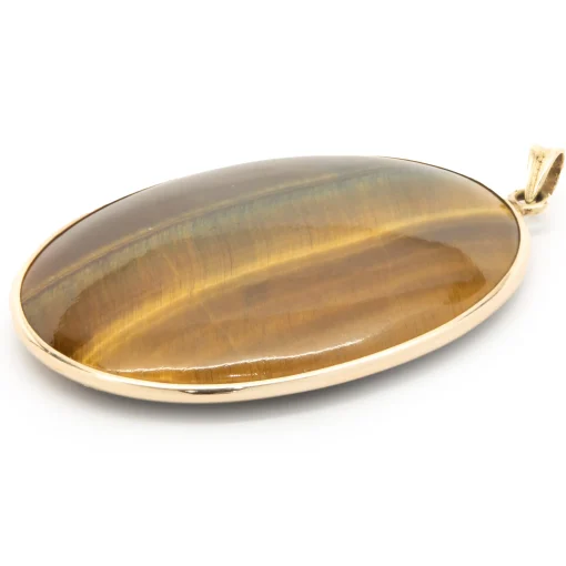 14 Karat Yellow Gold Tigers Eye Oval Pendant