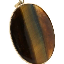 14 Karat Yellow Gold Tigers Eye Oval Pendant