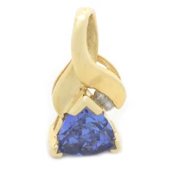 14 Karat Yellow Gold Trillion Cut Tanzanite and Diamond Pendant