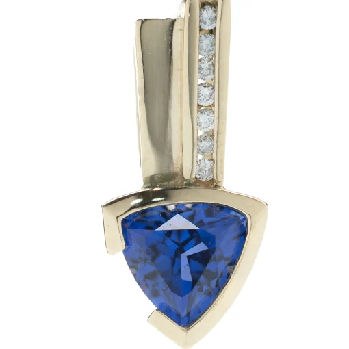 14 Karat Yellow Gold Trillion Tanzanite and Diamond Slide Pendant