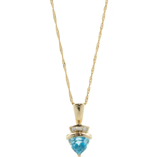 14 Karat Yellow Gold Trillion Cut Blue Topaz and Diamond Necklace