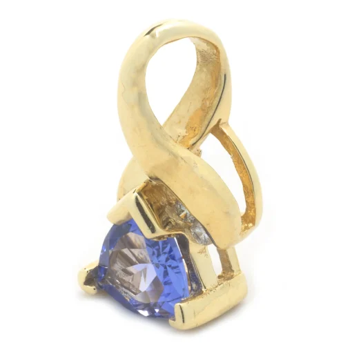 14 Karat Yellow Gold Trillion Cut Tanzanite and Diamond Pendant