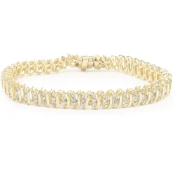 14 Karat Yellow Gold Triple Row Diamond S Link Bracelet