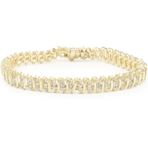 14 Karat Yellow Gold Triple Row Diamond S Link Bracelet