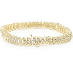 14 Karat Yellow Gold Triple Row Diamond S Link Bracelet