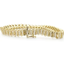 14 Karat Yellow Gold Triple Row Diamond S Link Tennis Bracelet