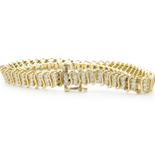 14 Karat Yellow Gold Triple Row Diamond S Link Tennis Bracelet