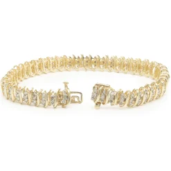 14 Karat Yellow Gold Triple Row Diamond S Link Bracelet