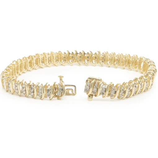 14 Karat Yellow Gold Triple Row Diamond S Link Bracelet