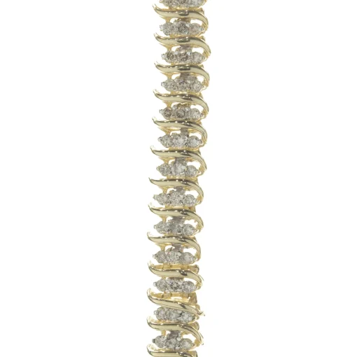 14 Karat Yellow Gold Triple Row Diamond S Link Bracelet