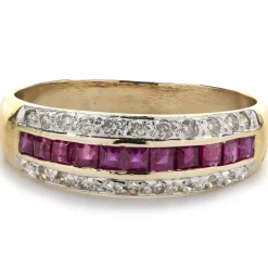 14 Karat Yellow Gold Vintage Ruby and Diamond Band