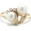 10 Karat Yellow Gold Vintage Double Akoya Pearl and Diamond Bypass Ring