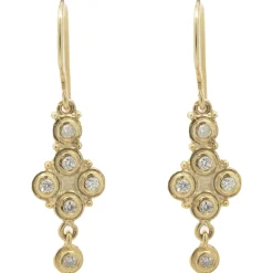 14 Karat Yellow Gold Vintage Style Bezel Set Diamond Drop Earrings