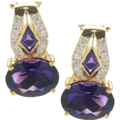 18 Karat Yellow Gold Vintage Diamond and Amethyst Drop Earrings