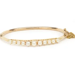 14 Karat Yellow Gold Vintage Pearl Bangle Bracelet