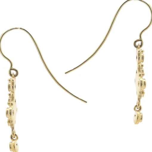 14 Karat Yellow Gold Vintage Style Bezel Set Diamond Drop Earrings