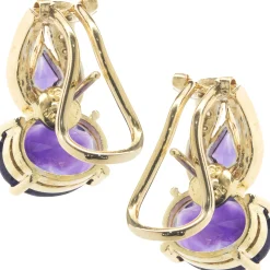 18 Karat Yellow Gold Vintage Diamond and Amethyst Drop Earrings