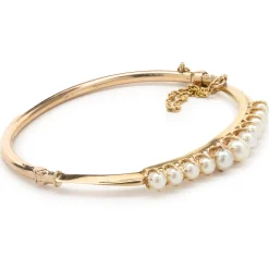 14 Karat Yellow Gold Vintage Pearl Bangle Bracelet