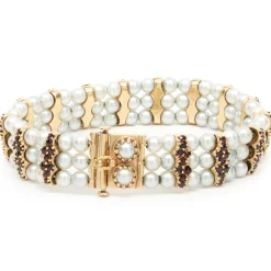 14 Karat Yellow Gold Vintage Cultured Pearl and Garnet Bracelet