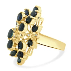 18 Karat Yellow Gold Vintage Sapphire and Diamond Cocktail Ring