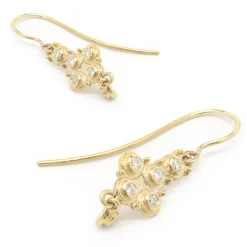 14 Karat Yellow Gold Vintage Style Bezel Set Diamond Drop Earrings