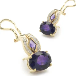 18 Karat Yellow Gold Vintage Diamond and Amethyst Drop Earrings