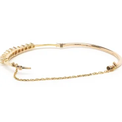 14 Karat Yellow Gold Vintage Pearl Bangle Bracelet