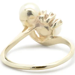 10 Karat Yellow Gold Vintage Double Akoya Pearl and Diamond Bypass Ring