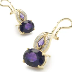 18 Karat Yellow Gold Vintage Diamond and Amethyst Drop Earrings