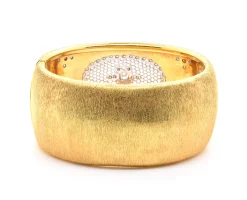 18 Karat Yellow Gold Wide Vintage Diamond Snowflake Cuff Bracelet