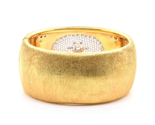 18 Karat Yellow Gold Wide Vintage Diamond Snowflake Cuff Bracelet