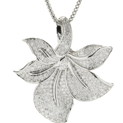 Kat Florence 18 Karat White Gold Pave Diamond Orchid Necklace