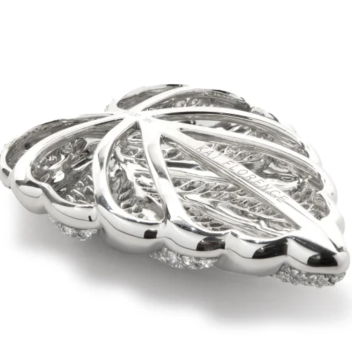Kat Florence 18 Karat White Gold Pave Diamond Leaf Necklace