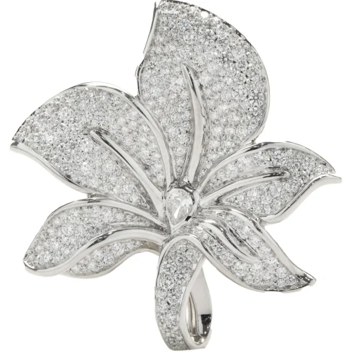Kat Florence 18 Karat White Gold Pave Diamond Orchid Necklace