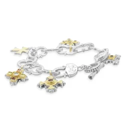 Konstantino Sterling Silver and 18 Karat Yellow Gold Five Maltese Cross Bracelet