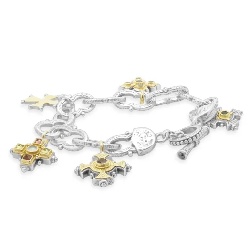 Konstantino Sterling Silver and 18 Karat Yellow Gold Five Maltese Cross Bracelet