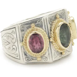 Konstantino Sterling Silver & 18 Karat Yellow Gold Multi Colored Tourmaline Ring