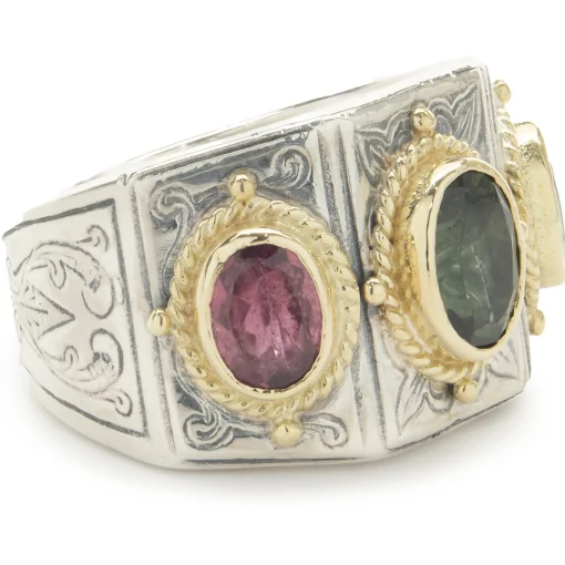 Konstantino Sterling Silver & 18 Karat Yellow Gold Multi Colored Tourmaline Ring