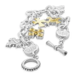 Konstantino Sterling Silver and 18 Karat Yellow Gold Five Maltese Cross Bracelet