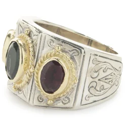 Konstantino Sterling Silver & 18 Karat Yellow Gold Multi Colored Tourmaline Ring