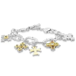 Konstantino Sterling Silver and 18 Karat Yellow Gold Five Maltese Cross Bracelet