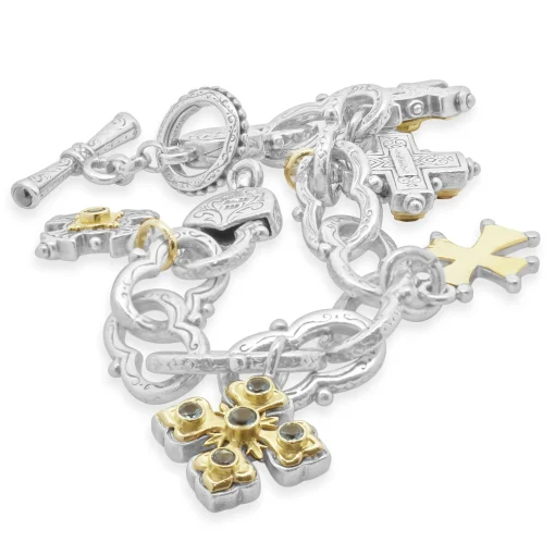 Konstantino Sterling Silver and 18 Karat Yellow Gold Five Maltese Cross Bracelet