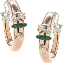 La Nouvelle Bague 18 Karat Rose Gold Green Enamel and Diamond Hoop Earrings