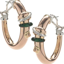 La Nouvelle Bague 18 Karat Rose Gold Green Enamel and Diamond Hoop Earrings