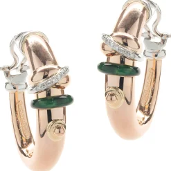 La Nouvelle Bague 18 Karat Rose Gold Green Enamel and Diamond Hoop Earrings
