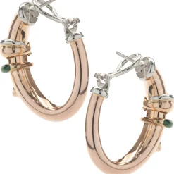 La Nouvelle Bague 18 Karat Rose Gold Green Enamel and Diamond Hoop Earrings