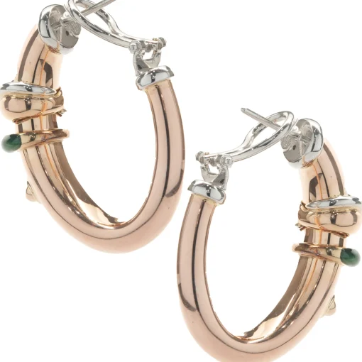La Nouvelle Bague 18 Karat Rose Gold Green Enamel and Diamond Hoop Earrings